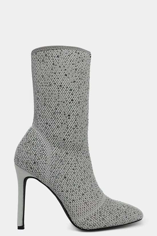 GREY CRYSTALS EMBELLISHED KNIT STILETTO BOOTS £17.99 Free Postage