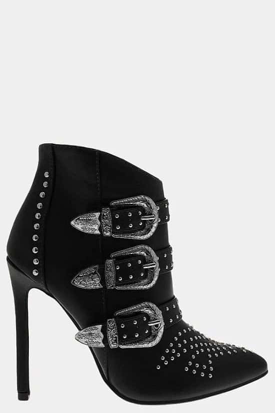 BUCKLE DETAILS STUDDED BLACK ANKLE BOOTS £17.99 Free Postage