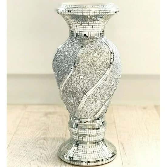 Beautiful Mosaic Vase Diamond Silver Free Postage