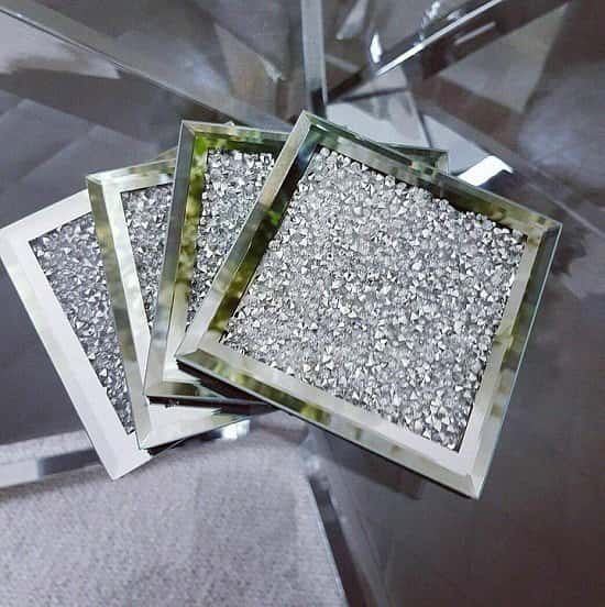 4X Crystal and Mirror Coaster Set of 4 Glitter Crushed Diamante Jewel Free Postage