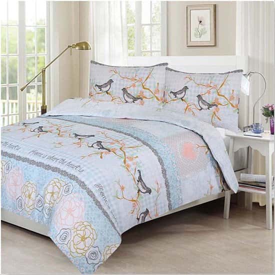 Sweet Birds)) New 100% Polycotton Reversible Printed Design Duvet Quilt Cover with Pillowcases