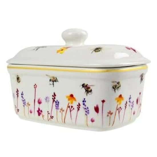 Busy Bees Ceramic Butter Dish with Lid Watercolour Flowers Print Floral Design £21.99 Free Postage
