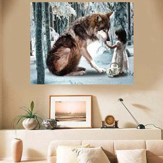 30 * 40 Cm Diy 5D Diamond Wolf Girl Embroidery Painting Paste Stitch House