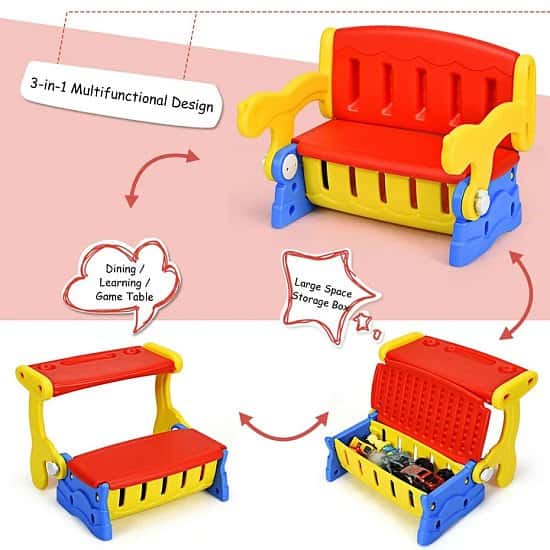 3-in-1 Multifunction Children's convertible Bench, Desk with Storage Free Postage