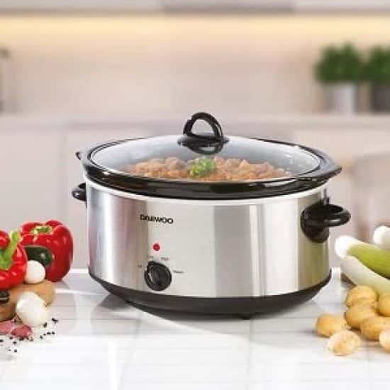 Daewoo 6.5L Slow Cooker | Stainless Steel | 3 Heat Settings | Dishwasher Safe Pot & Lid Free Postage