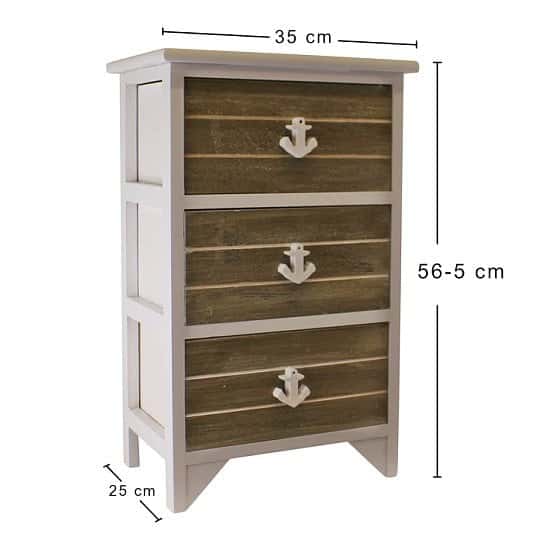 Chest Of 3 Drawers With Nautical Anchor Handles In Grey & White Free Postage