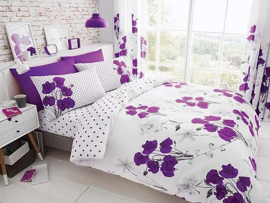 ( Purple) Poppy Floral Duvet Cover Free Postage