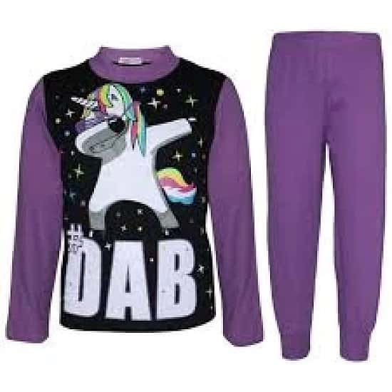 (Lilac) Girls Pyjamas Dabbing Unicorn #Dab Floss 5-13 Yrs Free Postage