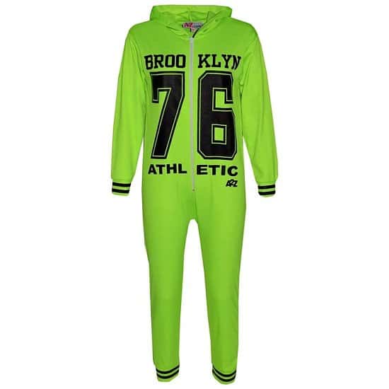 (Neon Green) Kids Girls Boys Onesie BROOKLYN 76 ATHLECTIC All In One Jumpsuit PJ's Free Postage