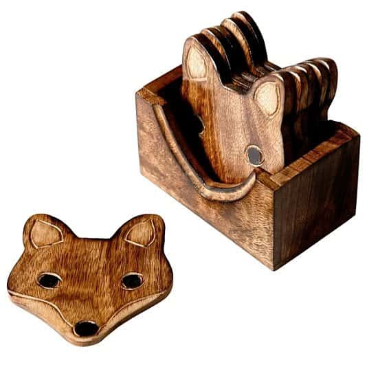 (Set of 6) Wooden Fox Coasters Free Postage
