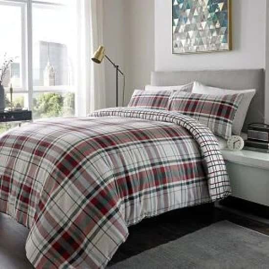 100% Brushed Cotton Duvet Set Check DOUBLE RED GREEN Free Postage