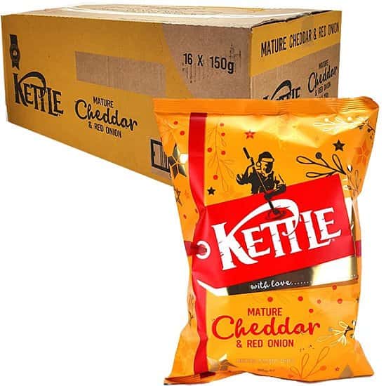 16 X KETTLE CHIPS MATURE CHEDDAR & RED ONION 150G PACKS Free Postage