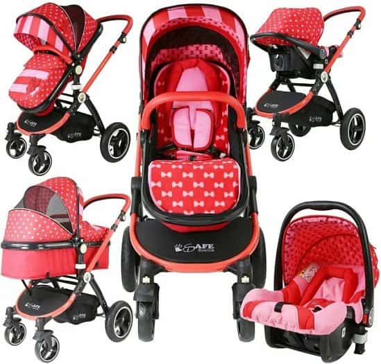 2 in 1 iSafe Pram System - Bow Dots (Limited Edition) + Carseat Free Postage