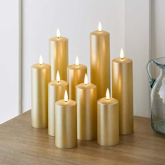 SALE - 9 TruGlow® Gold LED Slim Pillar Candles With Remote Control!
