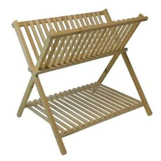 2 Tier Folding Wooden Dish Rack - Natural Colour Free Postage