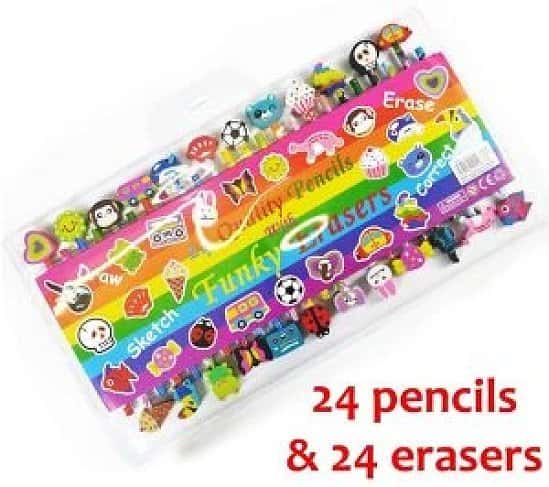 24 Quality Funky Pencils with Funky Erasers Pencil Set [Toy] Free Postage