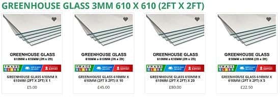 GREENHOUSE GLASS / HORTICULTURAL  610 MM x 610 MM (2ft x 2ft)