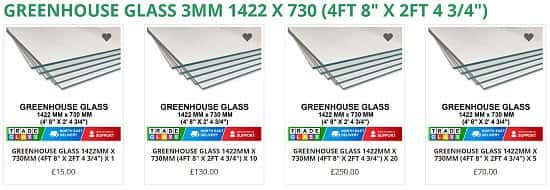 GREENHOUSE GLASS / HORTICULTURAL  1422 MM x 730 MM (4ft 8" x 2ft 4 3/4")