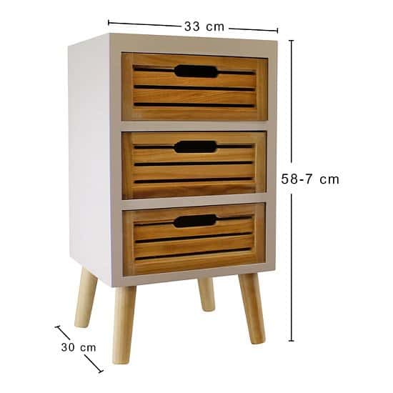 3 Drawer Unit In White With Natural Wooden Drawers With Removable Legs Free Postage