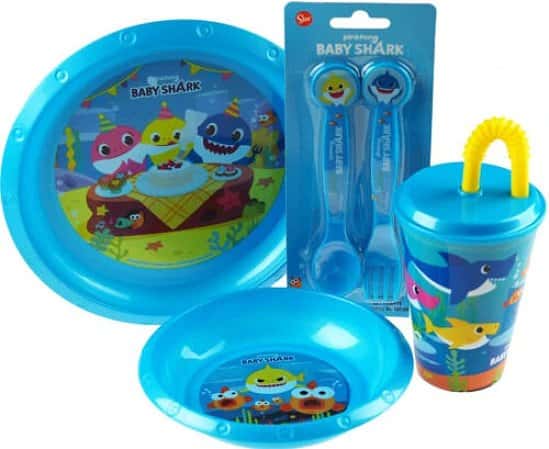 4 Piece Plastic Baby Shark Breakfast / Dinner Set - Plate, Bowl, Cup, Cutlery Free Postage