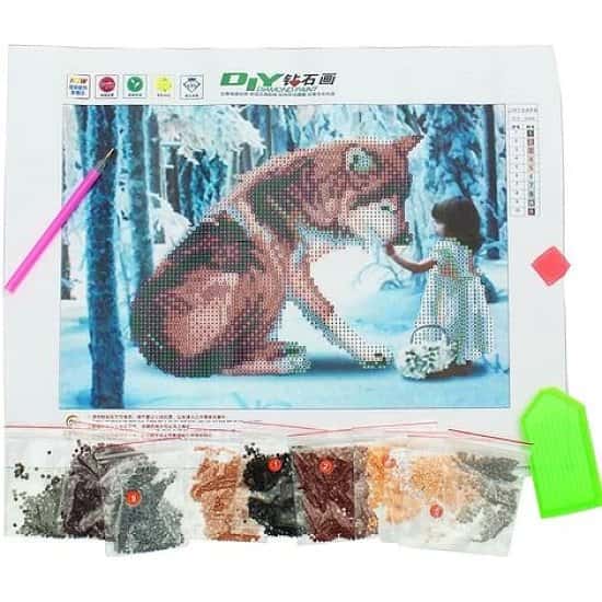 30 x 40 Cm Diy 5D Diamond Wolf Girl Embroidery Painting Paste Stitch House Free Postage