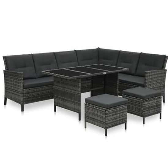 4 Piece Lounge Set Poly Rattan Grey - Grey Cushions - free delivery