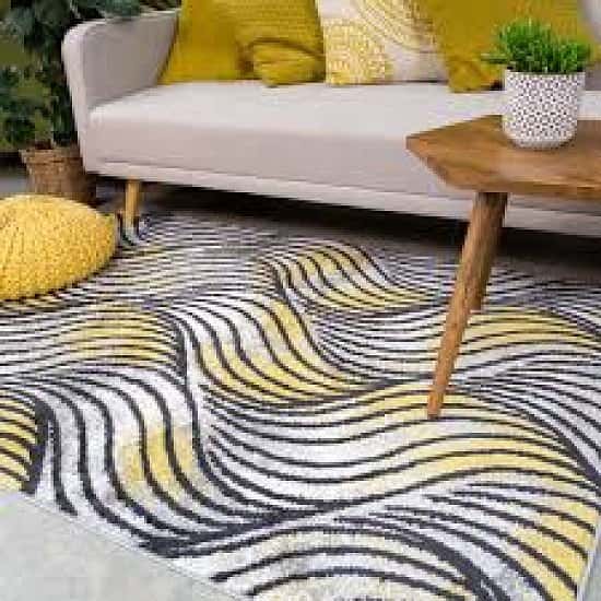 Yellow Wave Pattern Living Room Rug