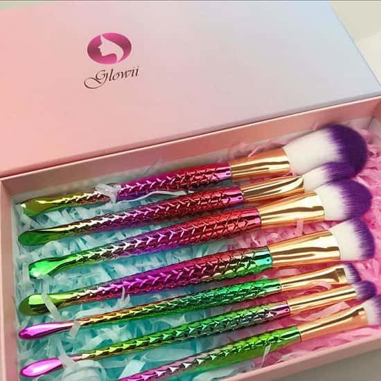 Glowii 7pcs Mermaid Purple Hair Makeup Brush Set + Gift Box