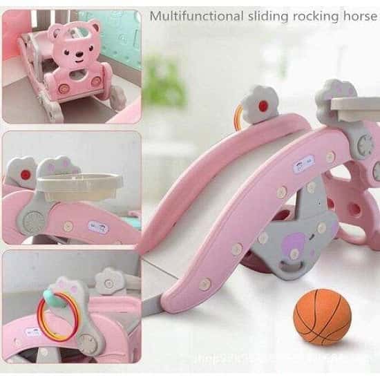 Pink 3 in 1 Slide Basketball Hoop Toddler Slide Rocking Horse