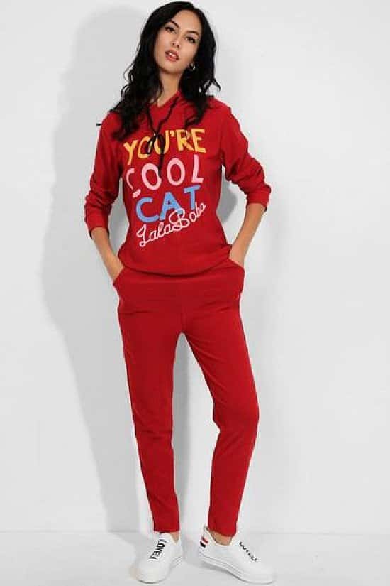 2 Piece Cool Cat Slogan Hooded Tracksuit Free Postage