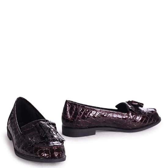 Burgundy Croc Patent Leather Classic Slip On Loafer Ladies Free Postage