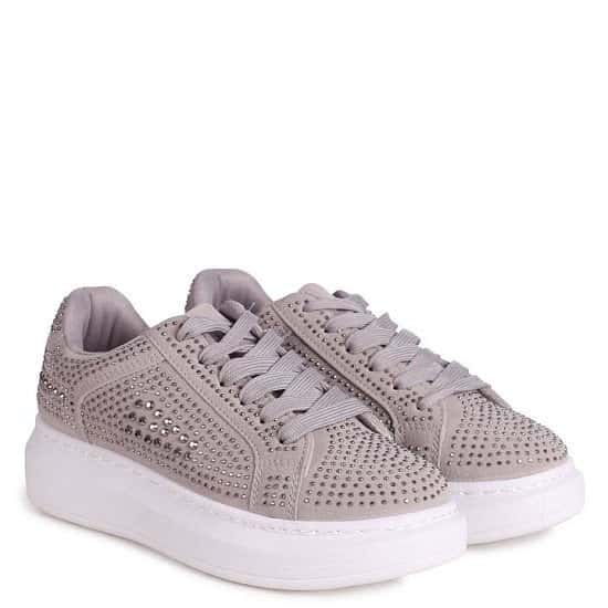 Grey Platform Trainer With All Over Diamante Detail Ladies Free Postage