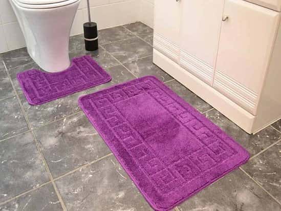 New Purple Greek Key Bath Mat Set Free Postage