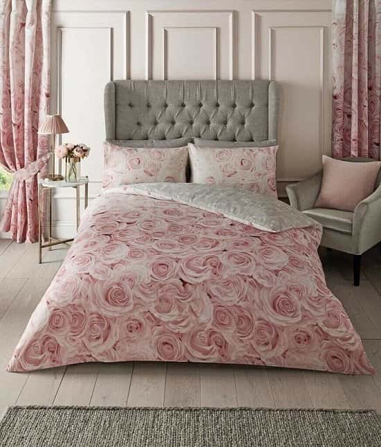 Blush Pink Rose Flower Duvet Set Reversible Grey Quilt Cover Free Postage