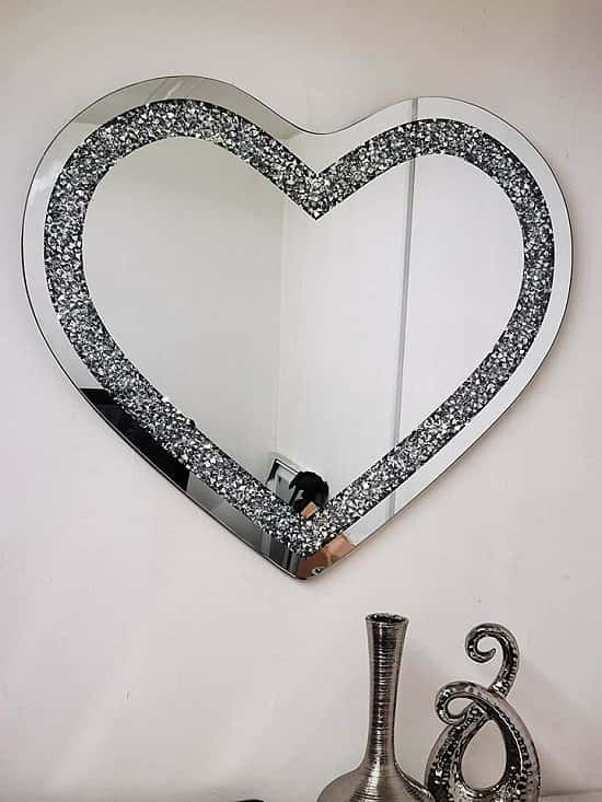 Heart Shape 70x80cm Crushed Diamond Crystal Glass Bevelled Wall Mirror Free Postage
