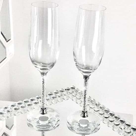 Crushed Diamond Champagne Glasses Pair Set of 2 Crystal Filled Free Postage