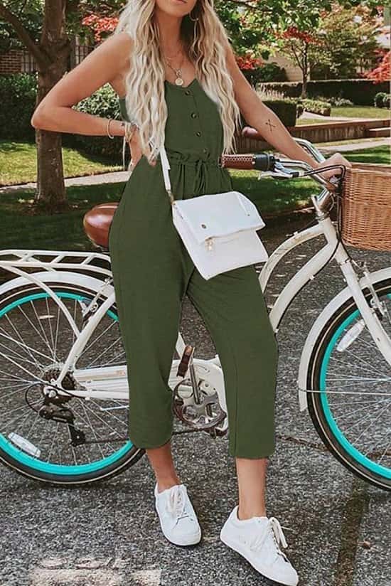 Green Pocketed Knit Jumpsuit Ladies Free Postage