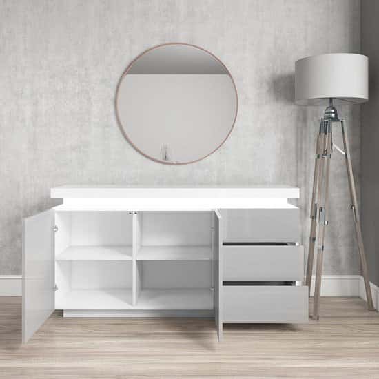 Grey & White Gloss Sideboard with LED Lights - Large - Vivienne Free Postage