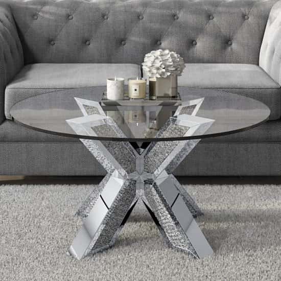 Round Coffee Table with Glass Top and Silver Glitter Base - Jade Boutique Free Postage