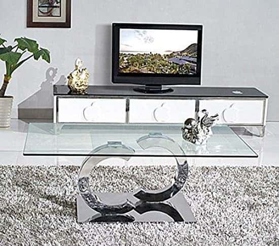 Channel Designer Coffee Table [Glass and Polished Steel] Free Postage