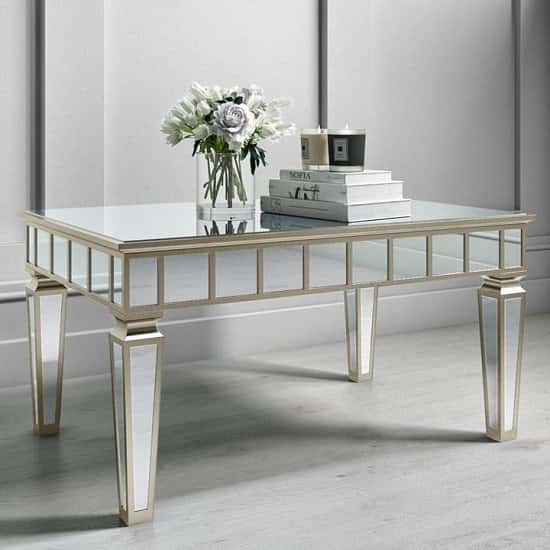Mirrored Coffee Table with Gold Detailing - Jade Boutique Free Postage