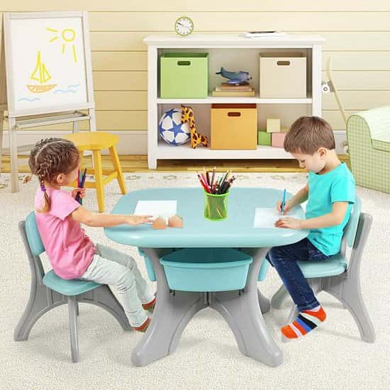 Kid's Table and Chairs Set Children Activity Art Table with Storage Bins Green Free Postage
