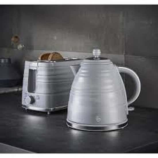 2Pc Swan Symphony Kettle & Toaster Set - Grey Free Postage