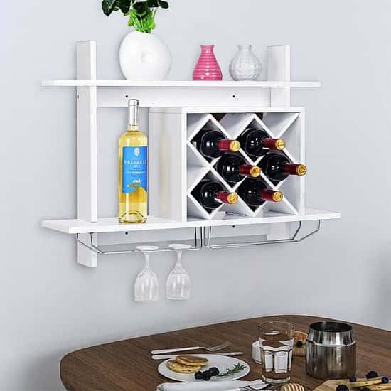Wall Mounted Wine Rack for 6-Bottles with Storage Display Free Postage
