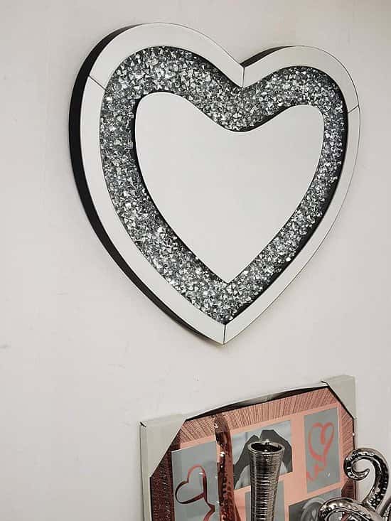 Heart Shape 50x60cm Crushed Diamond Crystal Glass Bevelled Wall Mirror Free Postage