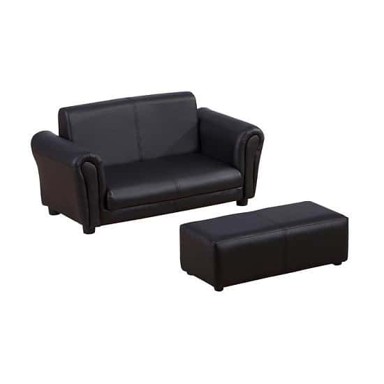 Kids PVC 2-Seater Mini Sofa Set w/ Footstool Black or White Free Postage