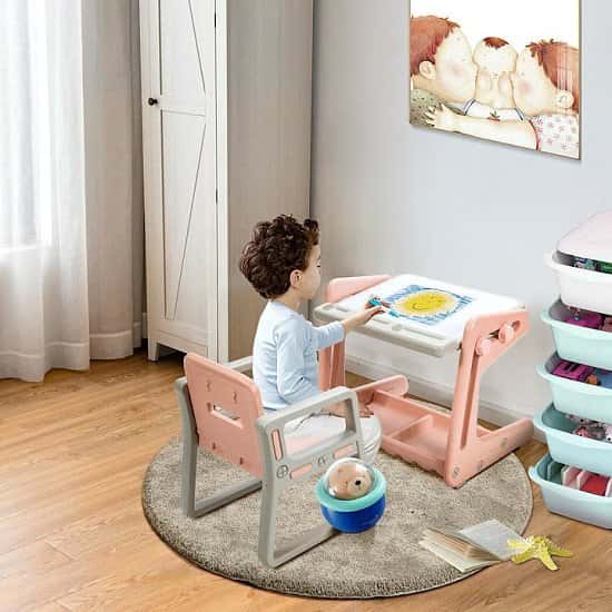 Kids Table and Chair Set Art Easel Study Desk Magnetic Pink Free Postage