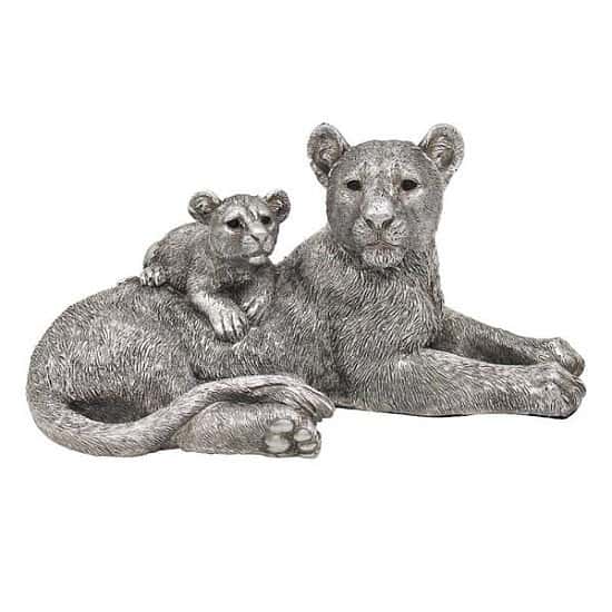 Reflections Silver Lying Lion & Cub Figurine By Leonardo