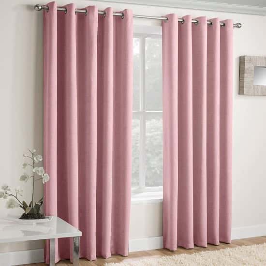Vogue Textured Block-Out Thermal Eyelet Curtains Blush Pink