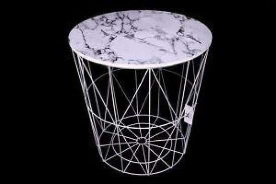 40Cm Round Marble Effect Side Table Steel Frame Stool Home Office